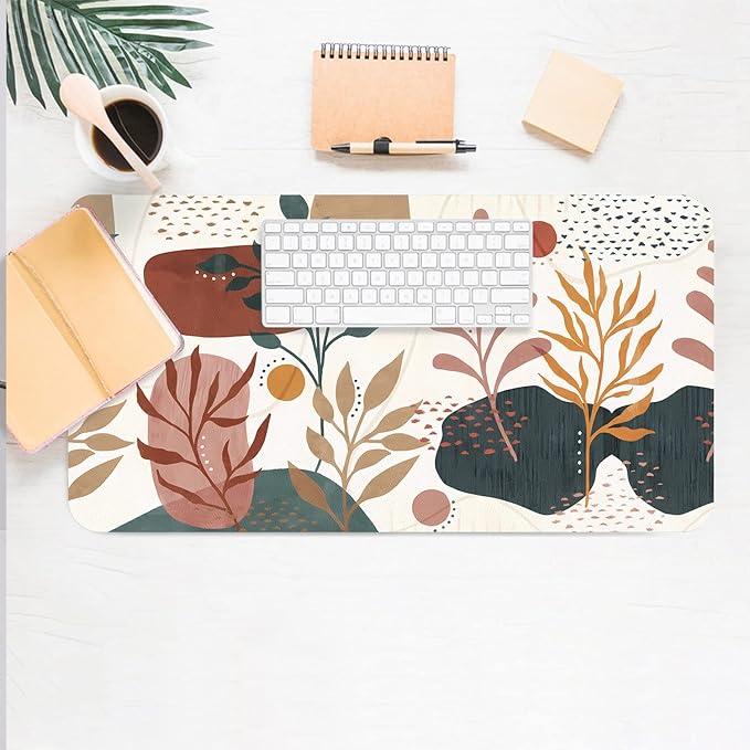 Desk Mat Large Protector Pad 27.5" ×13.8", Non-Slip PU Leather Desk Blotter, Waterproof Mouse Pad for Office Home Abstract Blossom