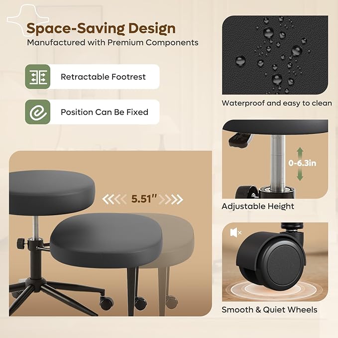 Ergonomic Cross Legged Office Chair Extra Wide for Focus and Meditation, Kneeling Chair with 360° Swivel Wheels and Reversible Seating, Adjustable Height and Seat Depth, PU Leather, Black