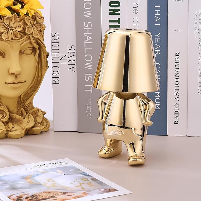 Bedside Touch Control Table Lamp Collection, Gold Decor Thinker Statue LED Table Lamp with USB Port, 3 Way Dimmable Modern Night Light Nightstand Lamp for Home Office(#1)