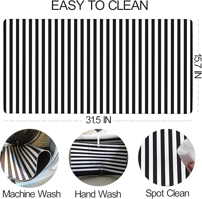 Black Striped Desk Mat Cute Pastel XXL Large Gaming Mouse Pad Desk Pad Kawaii Aesthetic Home Office Decor Cozy Keyboard Laptop Computer Mat