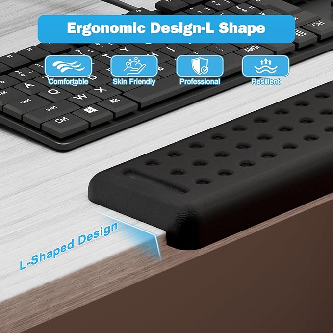 Leolee L-Shaped Desk Elbow Pads for Desk, Black Memory Foam Arm Rest for Desk with Non-Slip Base, Ergonomic Desk Edge Cushion, Wrist Rest for Computer Keyboard, Typing, Office, Home (2 Piece)