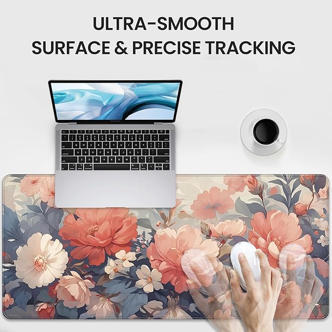 XXL Large Gaming Mouse Pad, 35.4 x 15.7 inches, with Non Slip Rubber Base, Extended Keyboard Pad for Home Computer Office Workstations, Large Laptop Mouse Pads Blooming Flowers