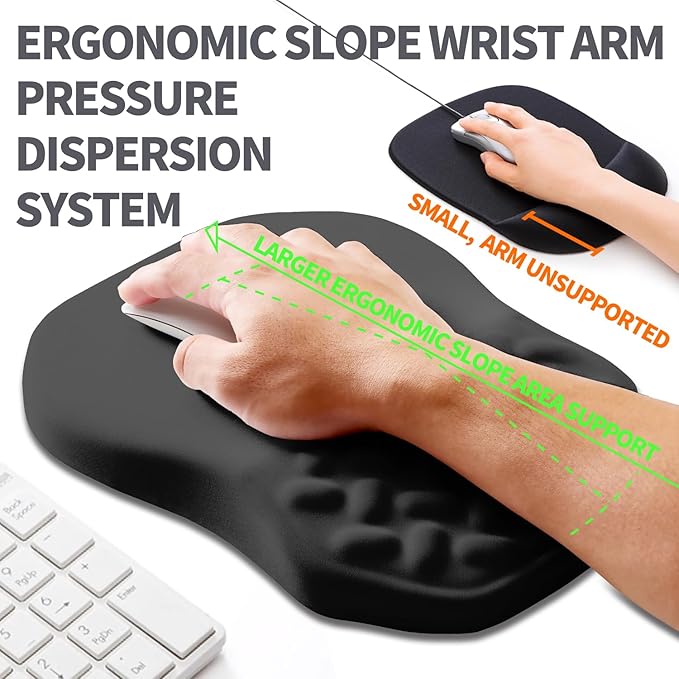 Ergonomic Slope Mouse Pad Wrist Support, Wrist Rest Mousepad for Carpal Tunnel with Massage Bulge and Slow Rebound Memory Foam (12x8 inch, Black)