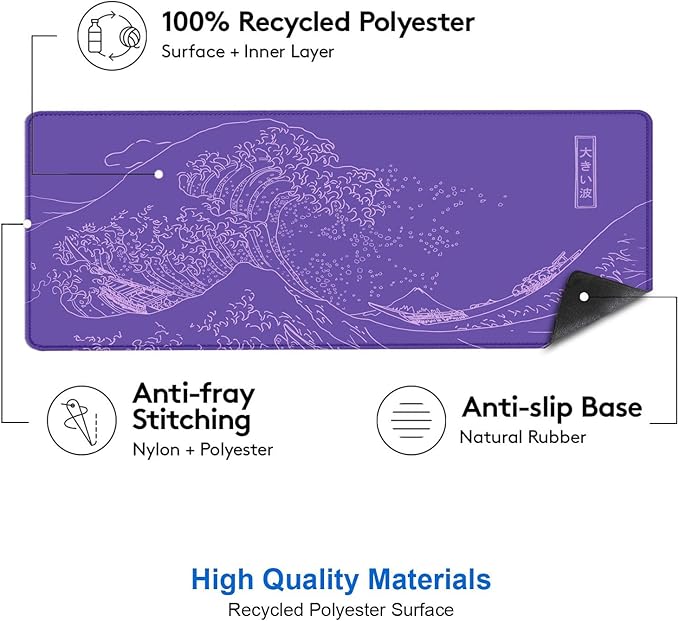 IMAYONDIA Great Wave Large Gaming Mouse Pad, Purple Minimalist Japanese Desk Mat, Gamer Aesthetic Extended Mousepad Cute, Non-Slip Rubber Base Lilac Desk Pad for Office- 31.5 X 11.8 Inch