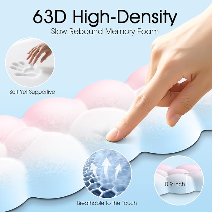 Cloud Wrist Rest Keyboard Cushion, 4-in-1 Ergonomic Cloud Keyboard Wrist Rest and Mouse Pad Set with Memory Foam Arm Support for Palm, Cute Desk Accessory for PC Gaming Setup, Rainbow