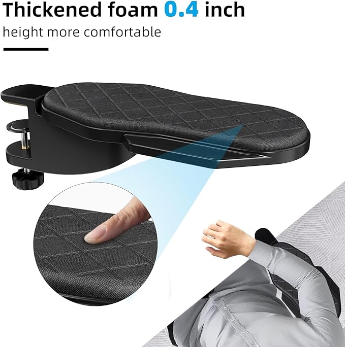 Ergonomics Desk Extender Tray, Table Mount Arm Wrist Rest Shelf, 180° Swivel Elbow Arm Support, Computer Desk Extender Tray for Home and Office (Black - Rotating)