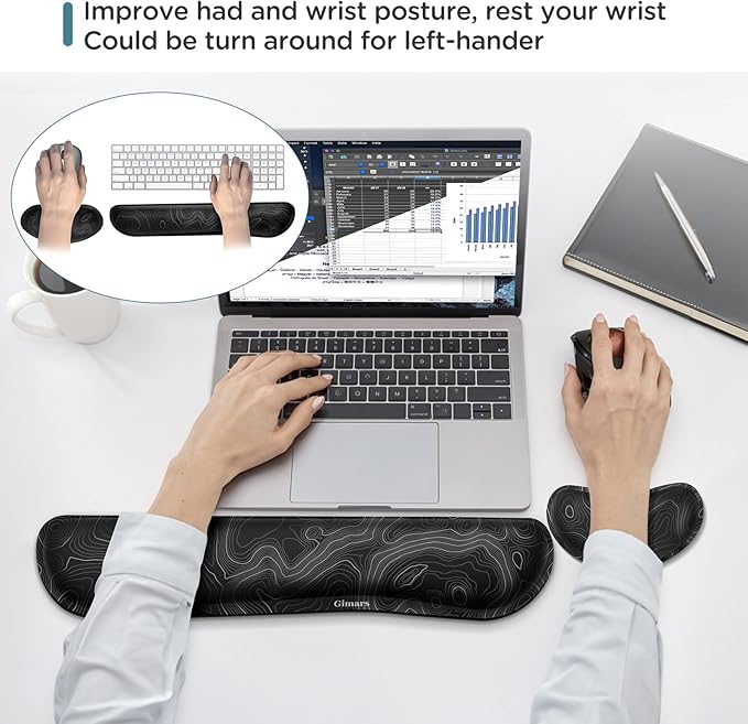 Gimars Enlarge Silky and Superfine Fabric Gel Memory Foam Keyboard Wrist Rest Set, Ergonomic Keyboard Mouse Wrist Support for Typing, Comfort for Office, Gaming, Computer-Map Pattern