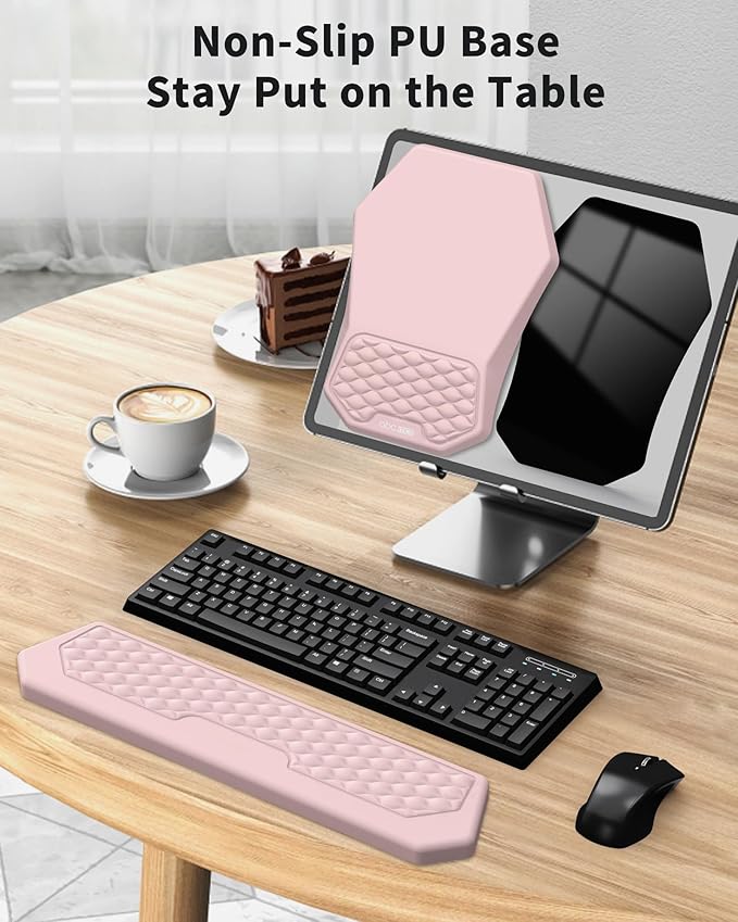 Ergonomic Mouse Pad Wrist Rest Support, Massage Design Surface for Carpal Tunnel, Memory Foam, Non-Slip PU Base for Computer Desk, Pink