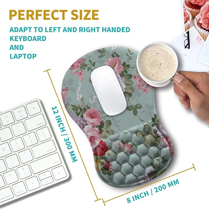 Hokafenle Ergonomic Mouse Pad Wrist Support, Wrist Rest Mousepad for Carpal Tunnel with Integrated Memory Foam Slope Massage Bulge (11.8x7.9 inch,Graceful Peony)