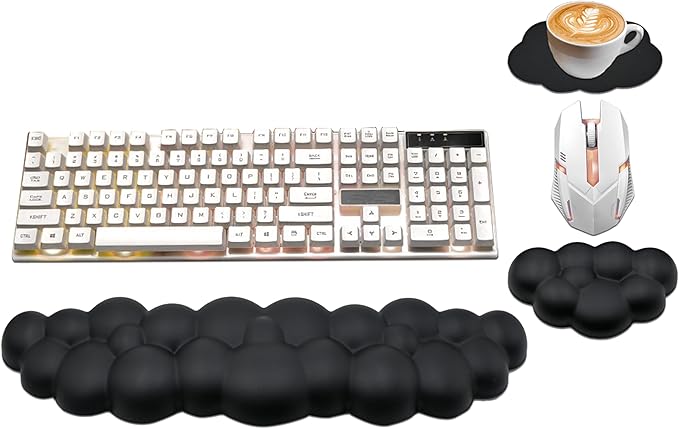 Cloud Wrist Rest Keyboard, PU Leather Memory Foam Wrist Rest for Computer Keyboard, Ergonomic Keyboard Wrist Rest Pad and Cute Mouse Wrist Rest for Gaming, Office, Computer, Typing, Black