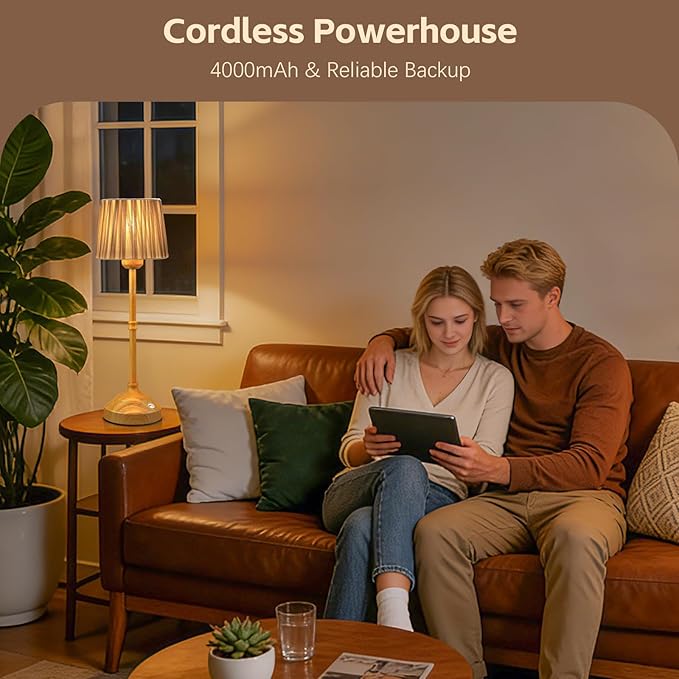 TRRMEZY 17.5" Cordless Touch Bedside Lamp for Bedroom Nightstand Nursery, Battery Operated Rechargeable, 3-Color Dimmable Night Light for Kids Room, Living Room, Desk, End Table, LED Bulb Included
