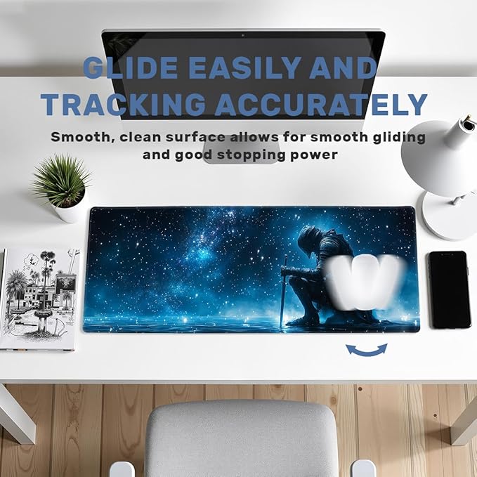 Knight Desk Mat Gaming Large Mouse Pad Cosmic Sky Blue Galaxy Mousepad for Keyboard and Mouse Extra Large Full Desk Computer Pads 31.5 x 11.8 Mouse Pads for Desk Home Office Gaming