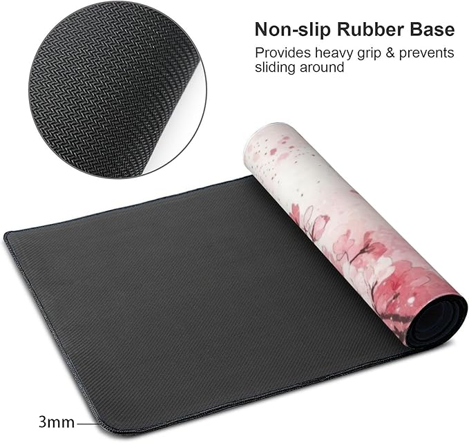 Desk Mat, Japanese Cherry Blossom XXL 35.4"x15.7"Large Gaming Mouse Pad, 3mm Thick Gaming Keyboard Pad,Desk Pad Non-Slip Rubber Base with Stitched Edges for Office Game Home Decor
