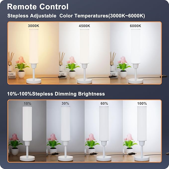 Table Lamp with Remote，Bedside Lamps for Night Stands, Nightstand Lamp with Adjustable Brightness (10%-100%) and Color Temperature (3000k-6000k),Small Lamp for Bedroom (White)
