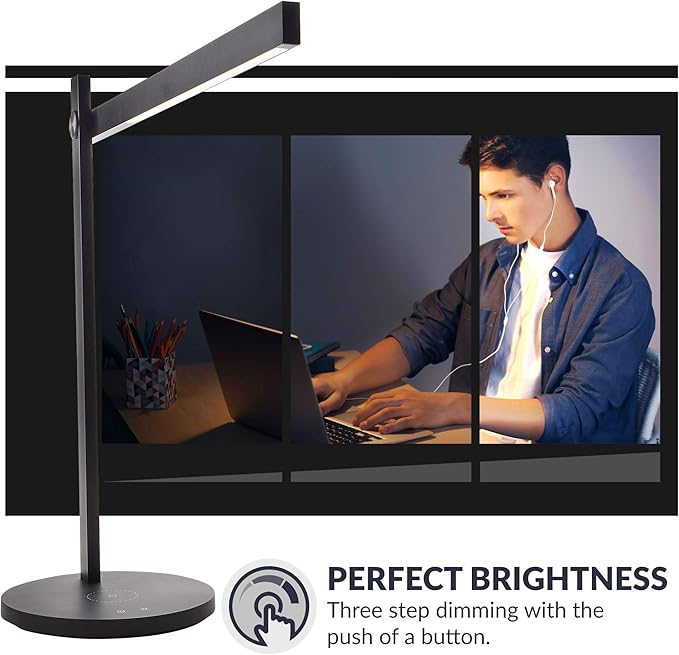 Newhouse Lighting Adonis White Metal Dimmable and Adjustable Color Temperature Energy-Efficient Modern LED Desk Lamp with Built-in Wireless Phone Charger