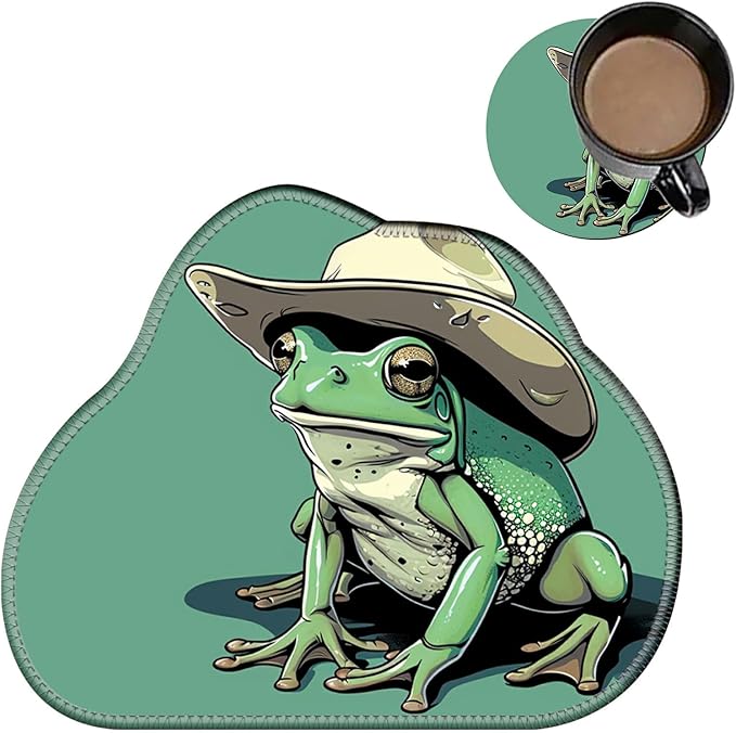 Cute Mouse Pad Plus 1 Coaster, Small Gaming Mouse Mat 11.8 x 9.45 inches, Travel Mouse Pads with Durable Stitched Edges Non-Slip Base, Green Frog Decor Mousepad for Office Home