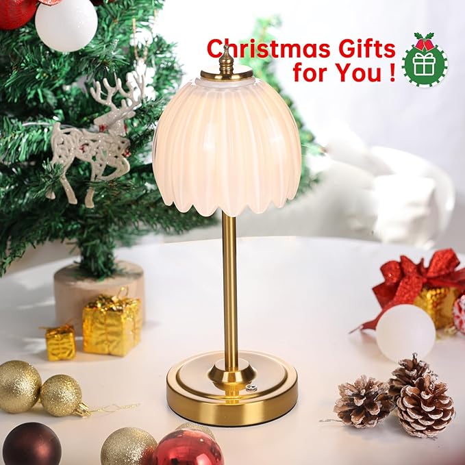 Tulip Table Lamp with 5000mAh Battery & Touch Control, Cordless Table Lamp with 3 Colors, Dimmable Rechargeable Table Lamps for Bedroom, Nightstands, Living Room, Entryways (White Tulip)