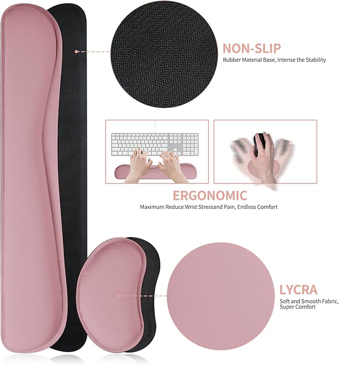 Mouse Pad and Keyboard Wrist Rest, 3-in-1 Large Keyboard and Mouse Pad Set, Ergonomic Wrist Rest for Computer Keyboards, Non-Slip Desk Mat Protector for Women (Purple Pink, 35.4" X 16.9")