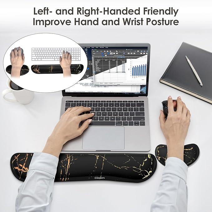 Gimars Upgrade Enlarge Gel Memory Foam Set Keyboard Wrist Rest Pad, Mouse Wrist Cushion Support for Office, Computer, Laptop, Mac, Comfortable, Lightweight for Easy Typing,Marbling