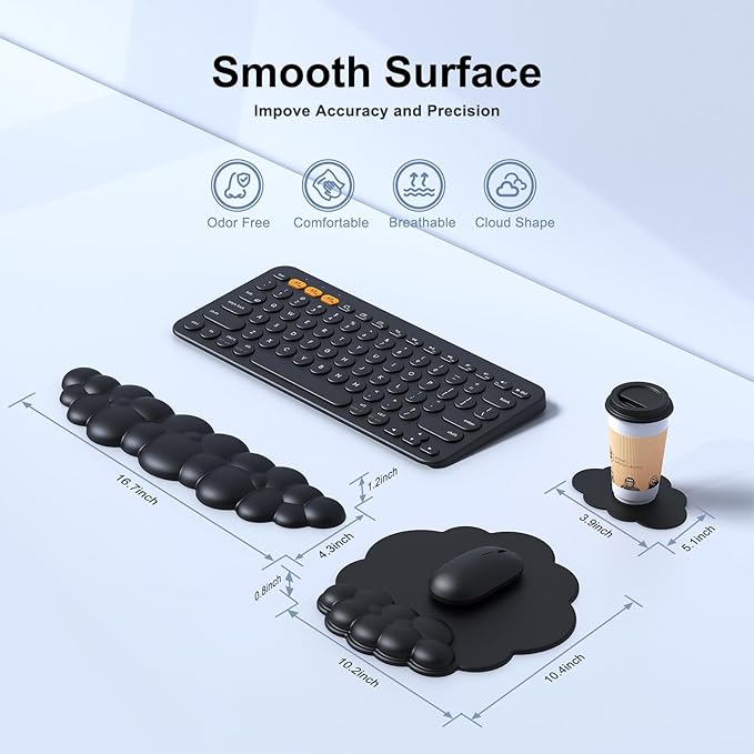 Cloud Mouse Pad with Wrist Rest, Cloud Keyboard Wrist Rest, Mouse Pad Wrist Support, Ergonomic Keyboard Mouse Wrist Support (Black)
