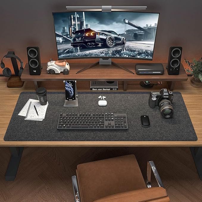 DAWNTREES Large Felt Desk Mat, 40''x16'' Non-Slip Full Desk Mouse Pad, Office Computer Desk Mat for Keyboard,100X40cm Felt Desktop Mat for Desk Pad Protector