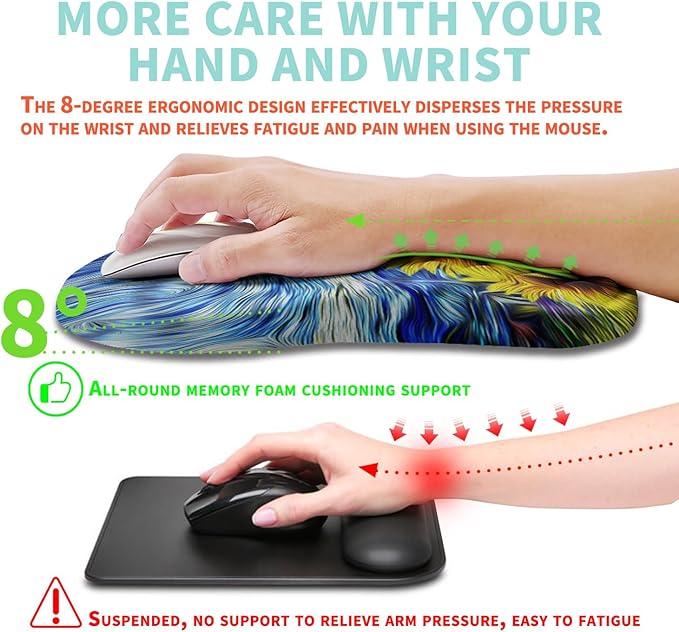 Ergonomic Mouse Pad Wrist Support with Memory Foam Massage Bulge, Carpal Tunnel Mousepad Wrist Rest for Mouse(12x8 inch,Sunflower)