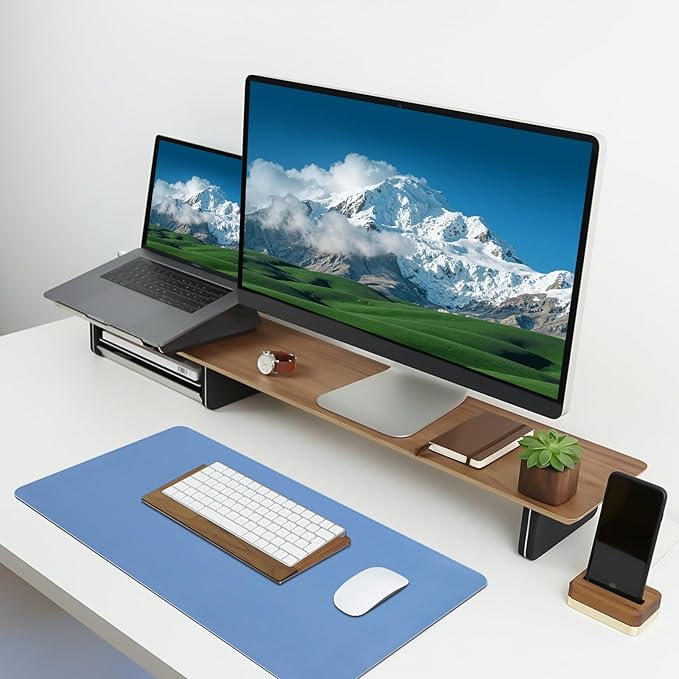 Desk Pad Mat, Leather Desk Mat for Desktop, Blue Computer Mouse Pad Non-Slip, Waterproof Keyboard Mats for Office/Home/Decor, 23.6" x 13.7"