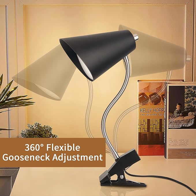 LED Clip on Desk Lamp with 1 USB Charging Port, Portable 360°Rotation Gooseneck Clip on Lamp, Clamp Light Modern Table Lamp for Reading, Working, Studying, Gentle Warm White Light, Eye Protect