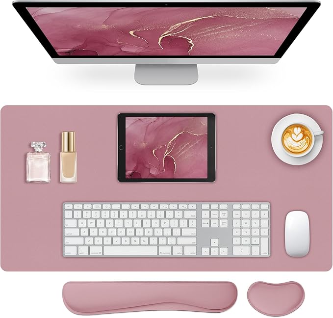 Mouse Pad and Keyboard Wrist Rest, 3-in-1 Large Keyboard and Mouse Pad Set, Ergonomic Wrist Rest for Computer Keyboards, Non-Slip Desk Mat Protector for Women (Purple Pink, 31.5" X 15.7")