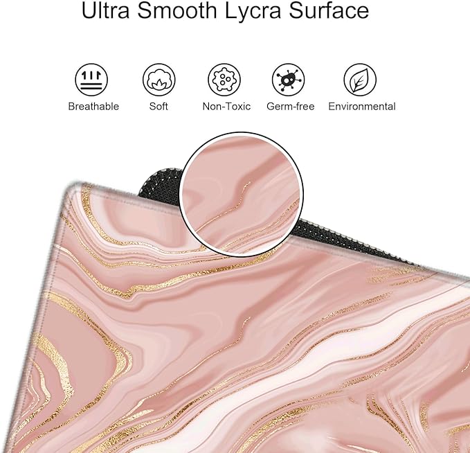 Gaming Mouse Pad Large Mousepad Pink Marble Desk Mat XXL Big Desk Pad 31.5x15.75 Rubber Base Computer Pad with Stitched Edges Mouse Mat for Work Game Home Office