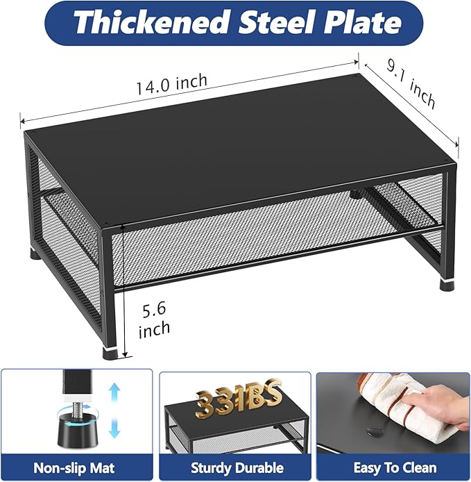 2-Tier Computer Monitor Stand Riser, Desk Organizer for Monitor, Printer & Laptop Stand, Desktop Workspace Organizers for Office Supplies(Black 2-Pack)