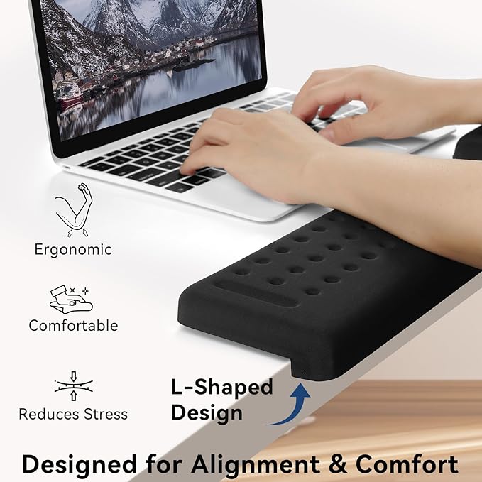 L-Shaped Desk Elbow Pad for Desk, 2-Pack Memory Foam Elbow Rest for Desk Edge Cushion, Non-Slip Ergonomic Arm Rest for Wrist, Palm & Forearm Support, Office Home, Separate Design, Black