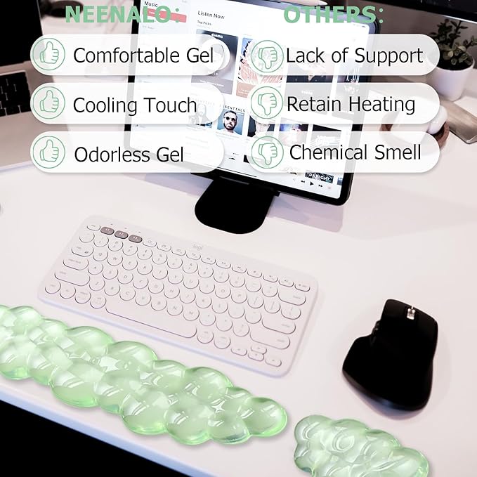 Gel Cloud Wrist Rest Keyboard, Cute Wrist Rest for Computer Keyboard, Ergonomic keyboard Wrist Rest and Soft Mouse Wrist Rest for Typing, Suitable for Office, Home, Computer, Gaming, Green
