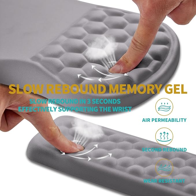 Hokafenle 2 in 1 Ergonomic Mouse Pad Wrist Support & Wrist Rest for Computer Keyboard Set, with Memory Gel Massage Bulge Design (2In1 Set, Neutral Gray Light Purple)