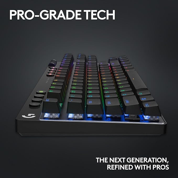 Logitech G PRO X TKL Lightspeed Wireless Gaming Keyboard, Ultra-Portable Tenkeyless Design, LIGHTSYNC RGB, PBT keycaps, Linear Switches (GX Red) - Black