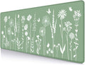 IMAYONDIA Cute Sage Green Desk Mats Mousepad, Plant Floral Anime Deskmat, Aesthetic Desk Pad, Minimalist Mint White Leaves Large Gaming Mouse Pad, Decor Accessories, 31.5 X 11.8
