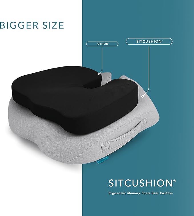 X Large Seat Cushions for Office Chairs, Car & Truck. Gaming Chair Seat Cushion and Sciatica Support Pillow for Back Comfort. Orthopedic Coccyx Cushion for Tailbone Support (Original Black)
