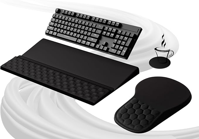 Ospelelf Ergonomic Mouse Pad and Keyboard Stand Wrist Rest Set, Memory Foam Comfort, Wrist Support for Typing, Office Desk Accessories, Black