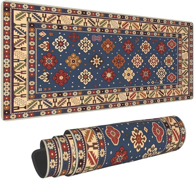 Persian Rug Mouse Pad Extended Large Gaming Mousepad XL Big Long Oversized Desk Mat Stitched Edges 31.5 X 11.8 Inch for Home Office