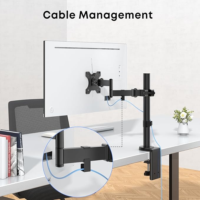 Pole Mount Monitor Arm Easy Clamp-on VESA Mount for 17"-32" Screens Supports up to 17.6 lbs Compatible with 75x75 and 100x100 VESA Perfect Solution When Wall or Desk Mounting Isn't Possible