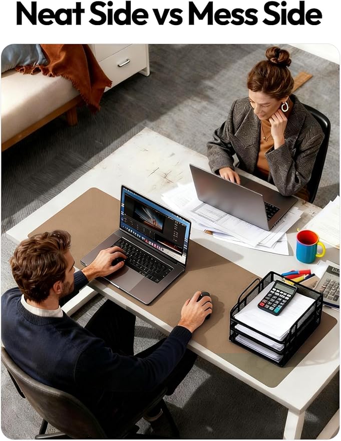 YSAGi Leather Desk Protector, Office Mat, Large Mouse Mat, Non-Slip PU Leather Blotter, Laptop Desk Pad, Waterproof Writing Pad for Office and Home (Khaki, 47" x 17")