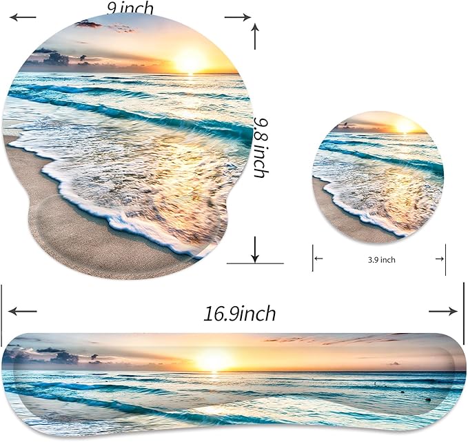 Ergonomic Mouse Pad with Wrist Rest and Keyboard Wrist Rest, Mousepad and Wrist Rest for Computer Keyboard, Non-Slip Rubber Base, Mouse Pad with Wrist Support for Gaming, Office, Beach