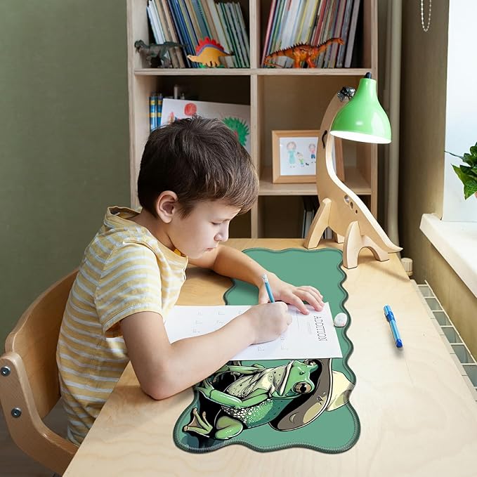 Green Frog Large Gaming Mouse Pad Plus a Coaster, 31.5 x 11.8 inches Desk Mat Extended XL Mousepad with Stitched Edge Non-Slip Rubber, Desk Pad Computer Mouse Mat for Home Office