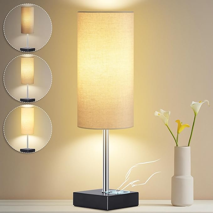 AVV Cordless Table Lamp with Dimmable, Rechargeable 3 Modes Battery Powered Bedside Lamp, Battery Operated Lamps for Night Stand, Touch Lamp for Bedroom, Living Room, Reading Room, 15 Inch Linen