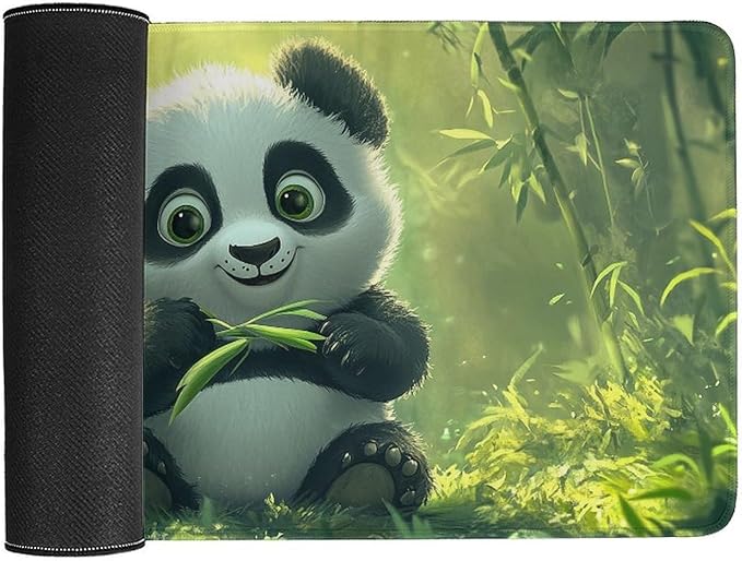 Large Ergonomic Gaming Mouse Pad Panda Joy - Adorable Baby Panda Theme with Non-Slip Base Water-Resistant Surface and Stitched Edges 30x60cm