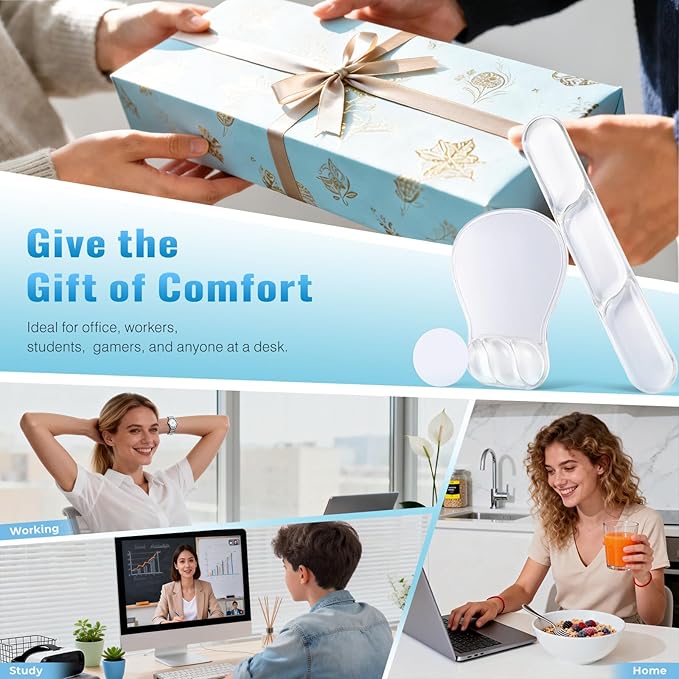 Ospelelf Mouse Pad with Wrist Rest Set Gel Ergonomic Keyboard Wrist Support Anti-Slip Rubber Bottom Office Women Desk Accessories for Computer, Laptop and Gaming, Clear