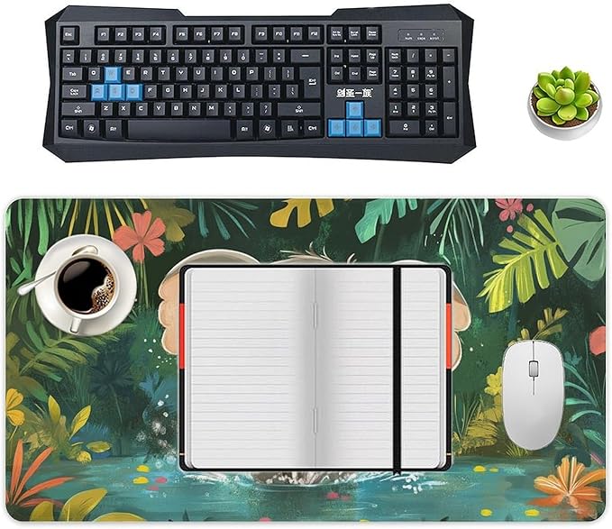 Large Ergonomic Gaming Mouse Pad Playful Baby Elephant - Fun Safari Animal Theme with Non-Slip Base Water-Resistant Surface and Stitched Edges 40X75cm
