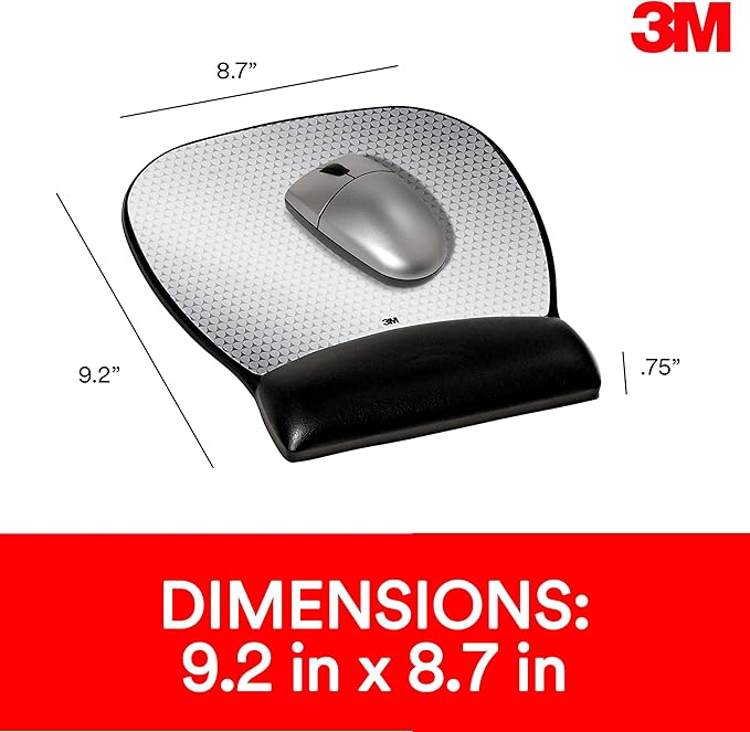 3M Precise Mouse Pad with Gel Wrist Rest, Soothing Gel Comfort with Durable, Easy to Clean Leatherette Cover, Optical Mouse Performance, 9.2" x 8.7", Black (MW310LE)