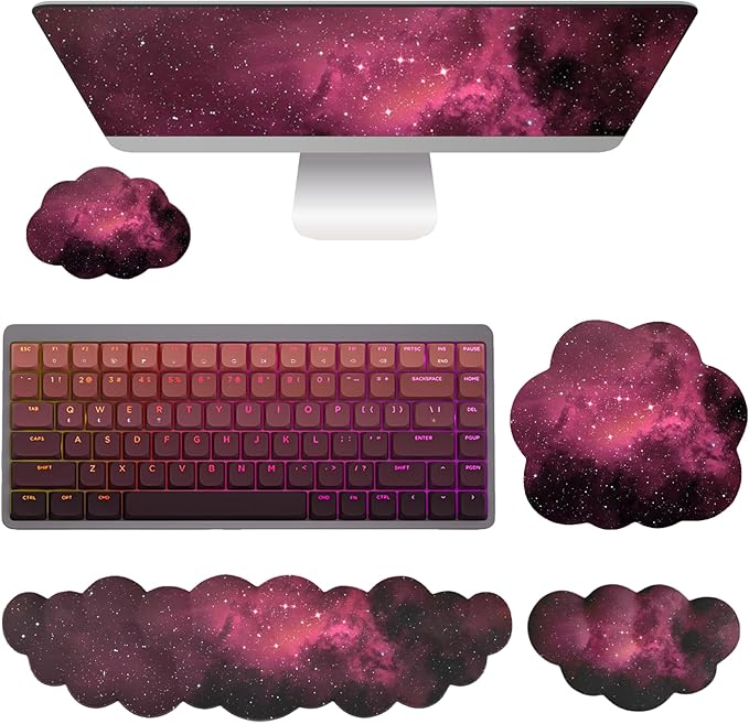 Cloud Mouse Pad Keyboard Wrist Rest for Mouse 4PCS Mini Small Stars Galaxy Desk Mat Pad Set Memory Foam Non-Slip Cute Ergonomic Gaming Mouse Wrist Support for Computer Home Office Pink Black