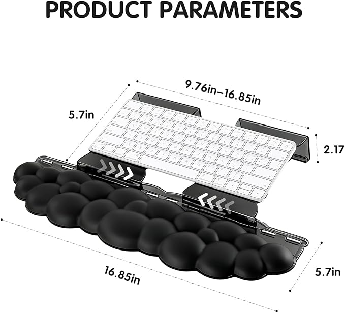 Ergonomic Keyboard Wrist Rest,Adjustable Tilt Stand Combo,Black Acrylic Cloud Comfort Wrist Support, Customizable Width Riser for Home,Office Desk - Portable Comfortable Typing (Black)